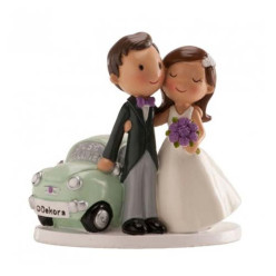 Figura Bolo Casamento Noivos Carro 12cm