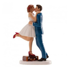 Figura Bolo Casamento Noivos Mala de Viagem 16cm