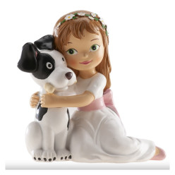 Figura Menina com Cão Primeira Comunhão 11cm