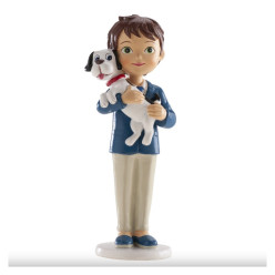 Figura Menino com Cão Primeira Comunhão 16cm