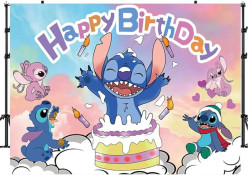 Painel Decorativo Stitch Happy Birthday 100x150cm